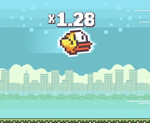 Tappy Bird gameplay showing bird flying through obstacles with multiplier